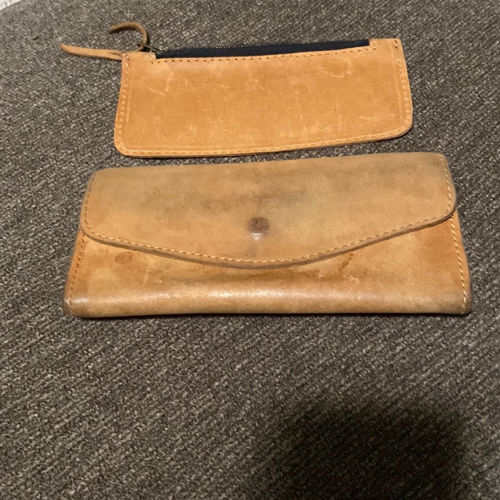Fair trade leather wallet with zip pouch